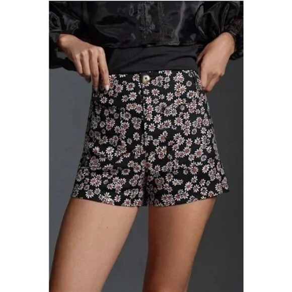 Anthropologie Pants - NWT Anthropologie Colette Linen Blend Shorts Black with Daisy Print 121610
